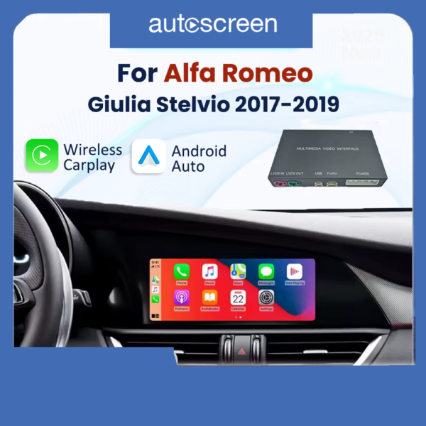Belaidis Apple CarPlay / Android Auto dekoderio modulis Alfa Romeo Stelvio / Giulia (2017–2019)